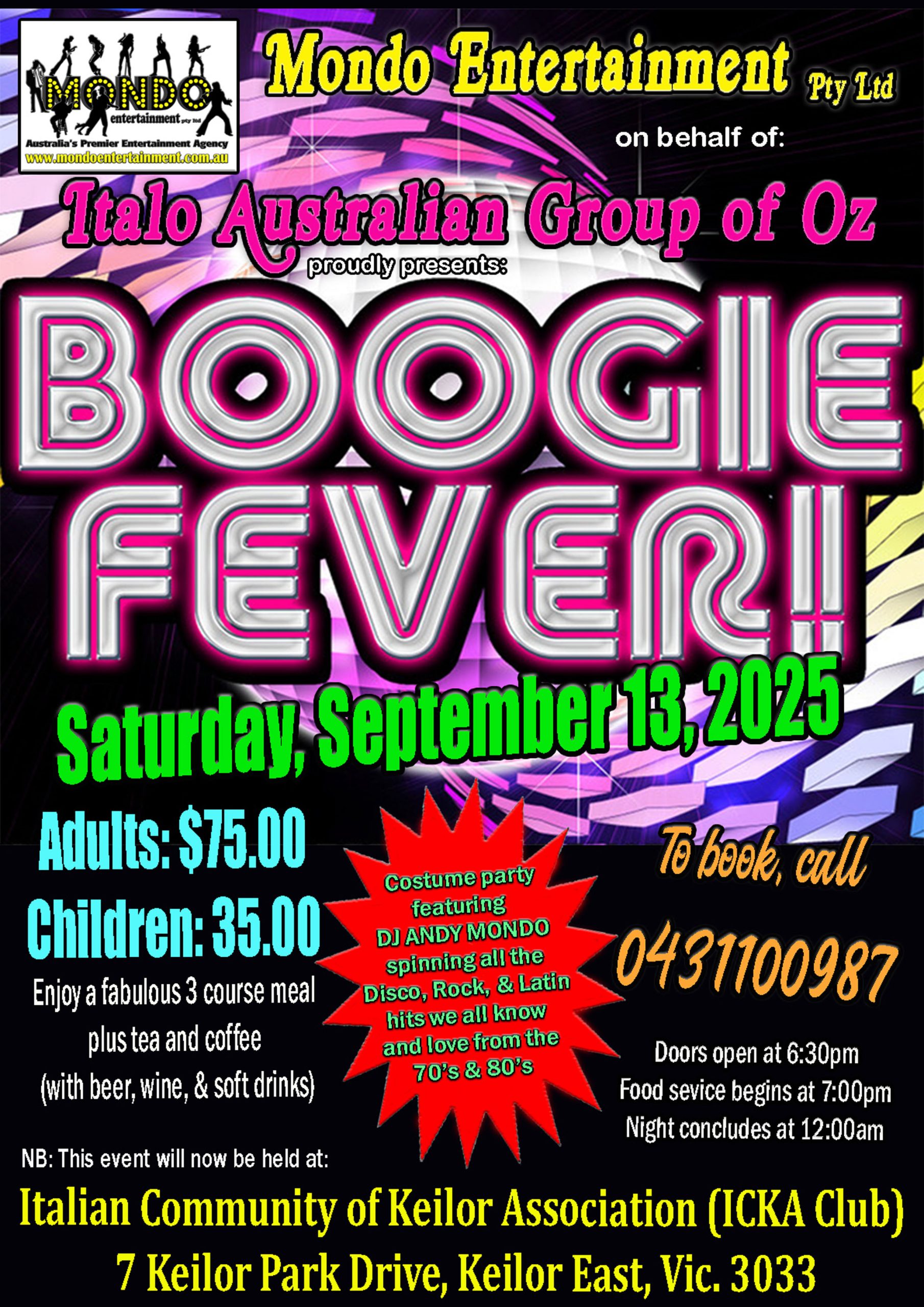 Boogie Fever – a 70’s & 80’s costume party night